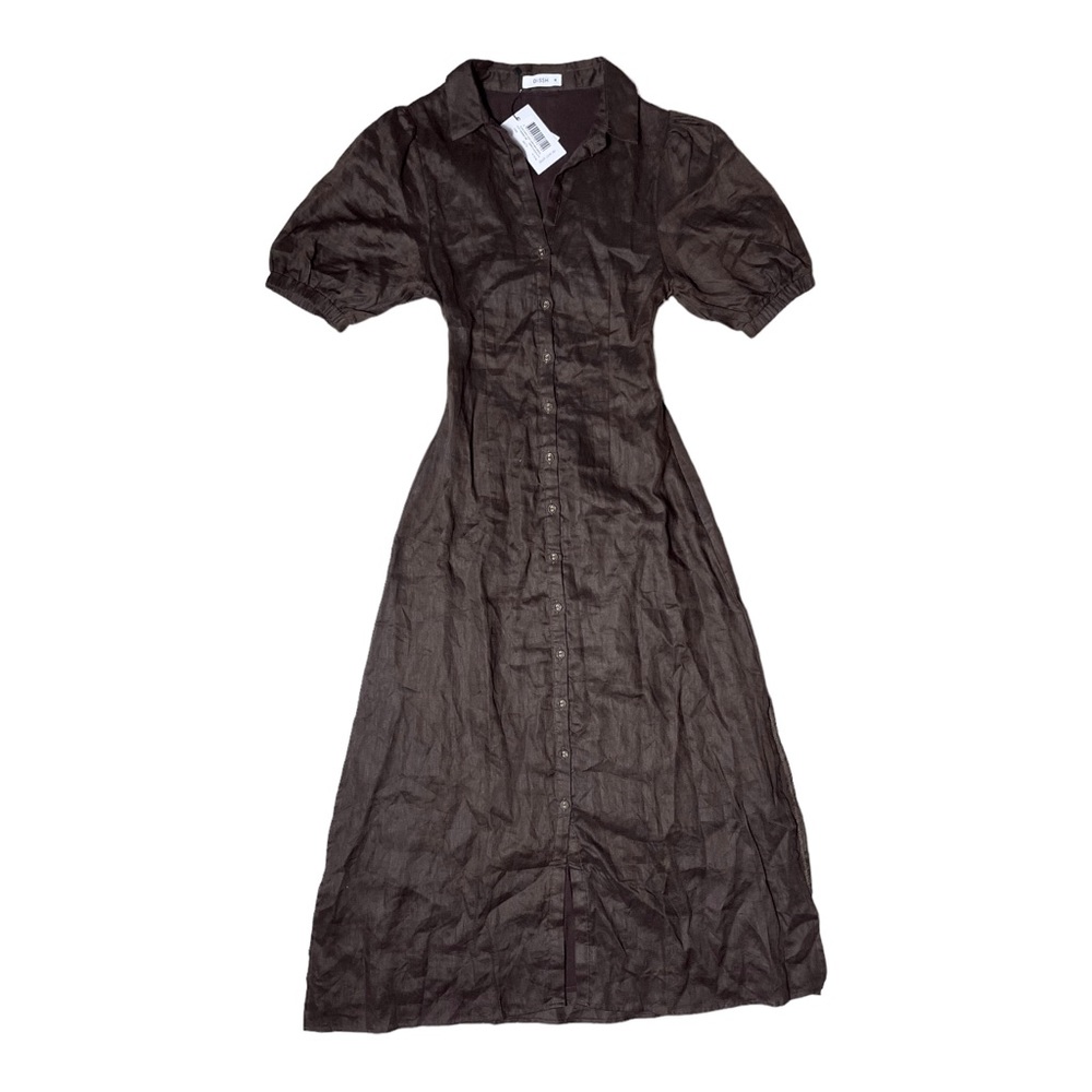 NWT DISSH 100% Linen Elain Dark Chocolate Midi Dress Women’s Size 10